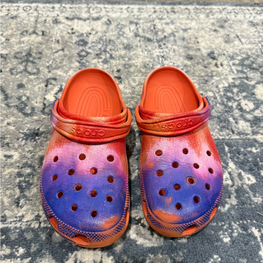 Crocs Orange and Blue Clogs